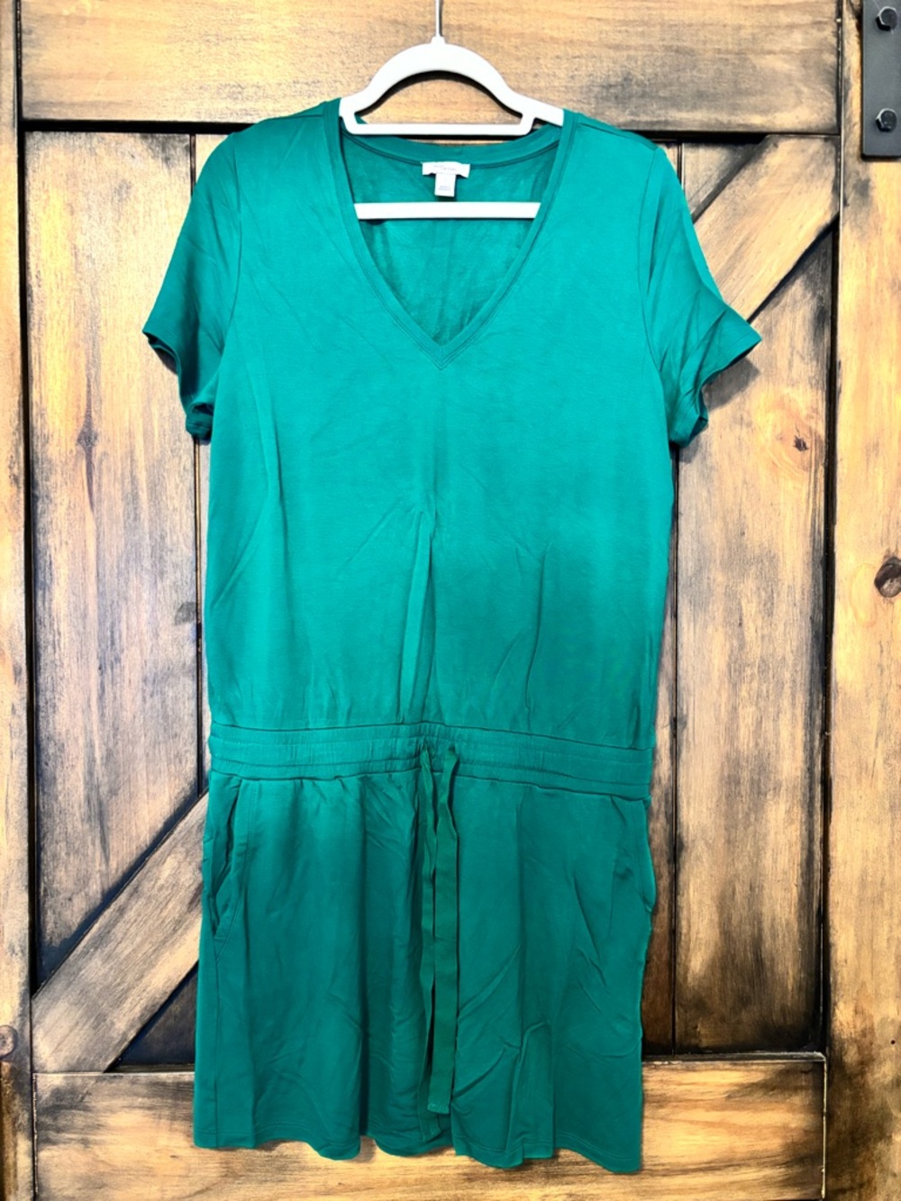 Daily Ritual Teal Green Short Sleeve V-Neck Romper